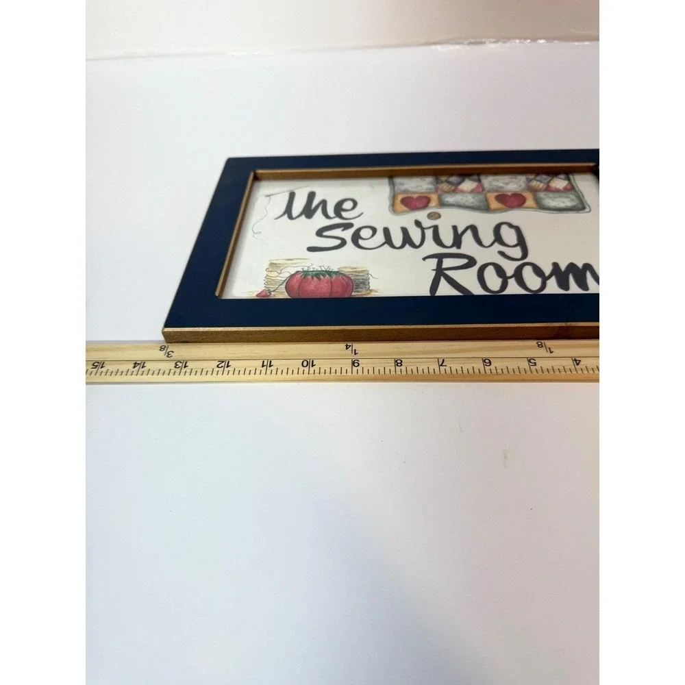 The Sewing Room Framed Wall Art‎ Folk Art Quilt Tomato Pincushion Signed TAM